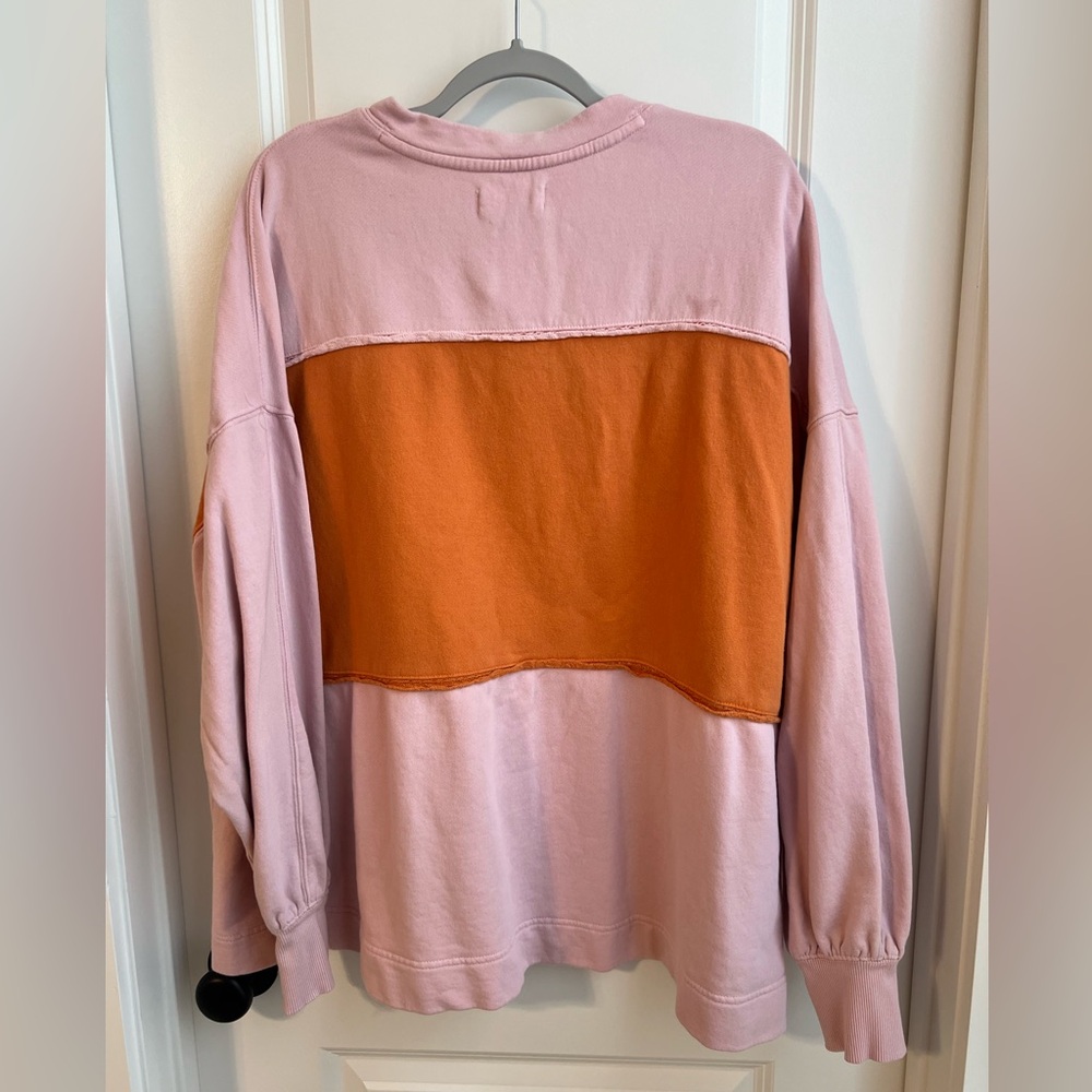 Free People Oversized Pink and Orange Colorblock Pullover - Picture 4 of 10